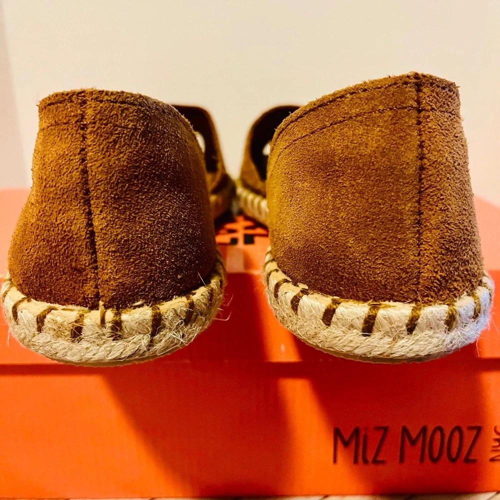 Miz Mooz‎ Cruze Wheat Suede Leather Espadrille Flats US 6.5 EU 37 Peep Toe Brown